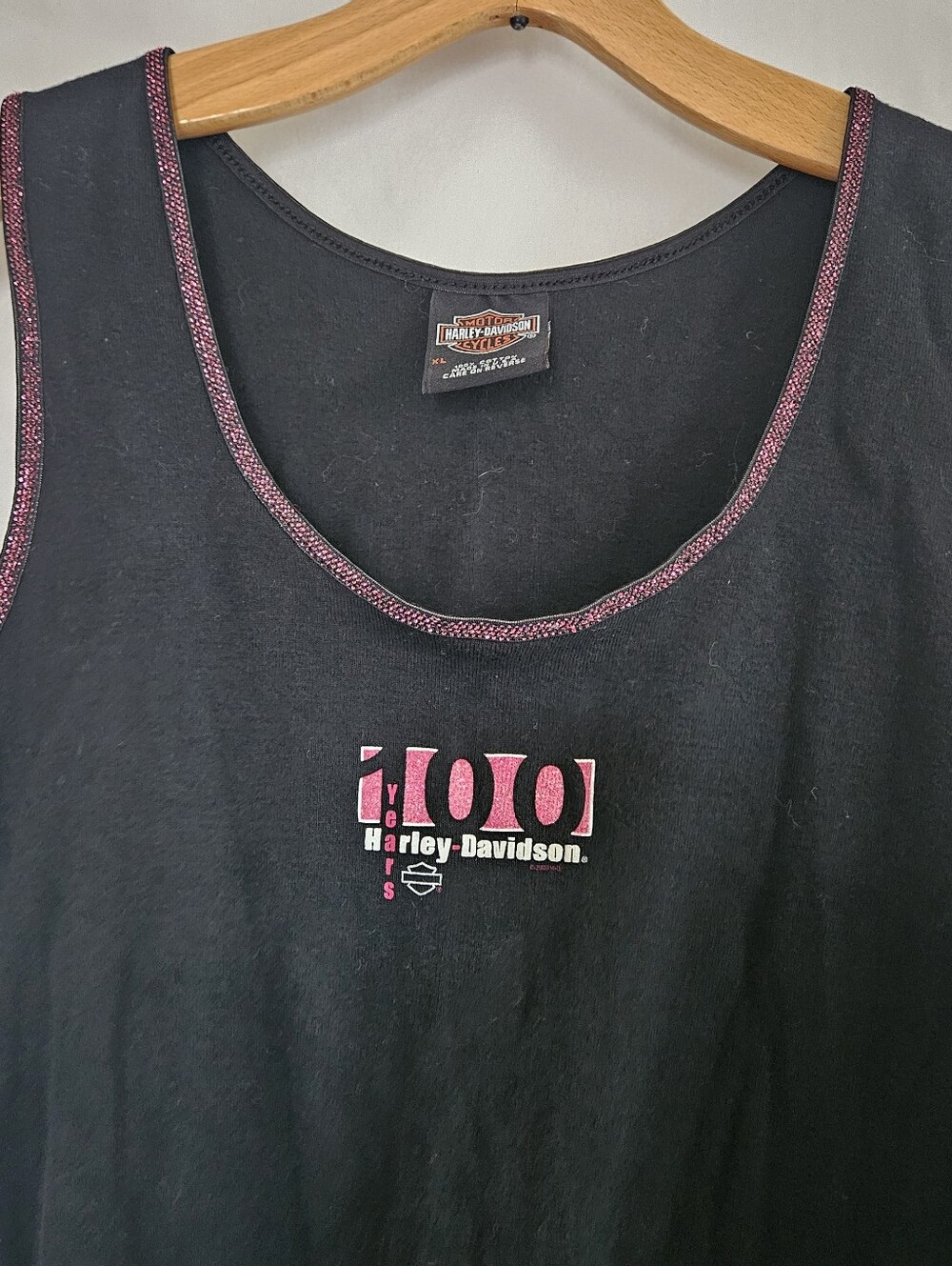 Harley-Davidson Black Tank Top with Pink Trim Harley-Davidson 100 Years Tank XL - Picture 3 of 8